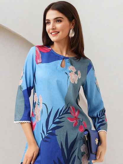 Dhiyona IS Women's Women Floral Printed Regular Kurta with Trousers