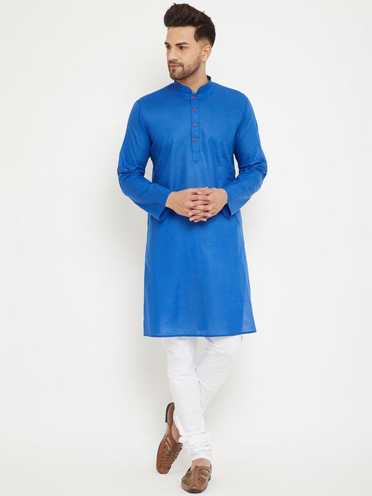Men's Blue Cotton Straight Kurta Pyjama Set