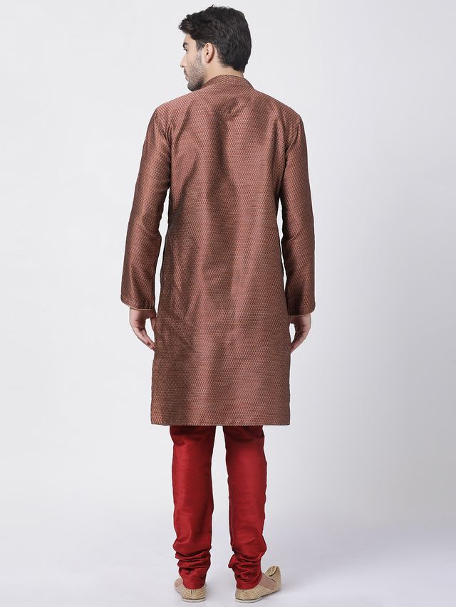 Men's Maroon Silk Blend Straight Kurta Pyjama Set
