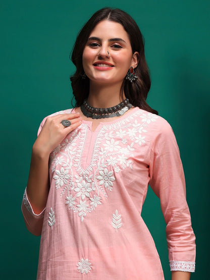 Dhiyona SN Women's Floral Embroidered Cotton Kurta with Trousers & Dupatta