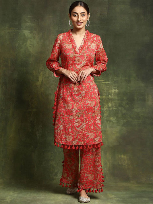 Dhiyona SN Women's Printed Tasseled Kurta & Palazzo