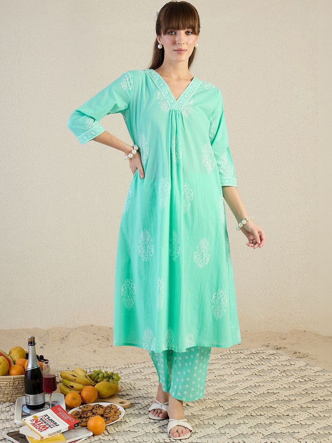Women Ethnic Motifs Printed Regular Pure Cotton Kurta with Trousers & With Dupatta