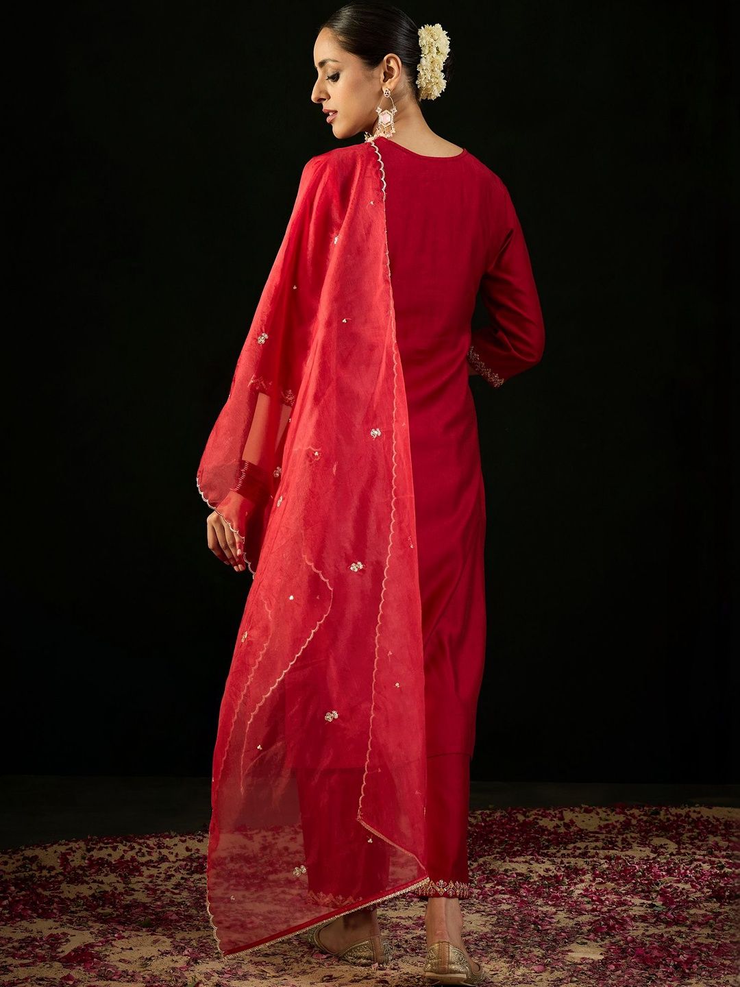 Women Ethnic Motifs Embroidered Regular Sequinned Liva Kurta with Trousers & With Dupatta