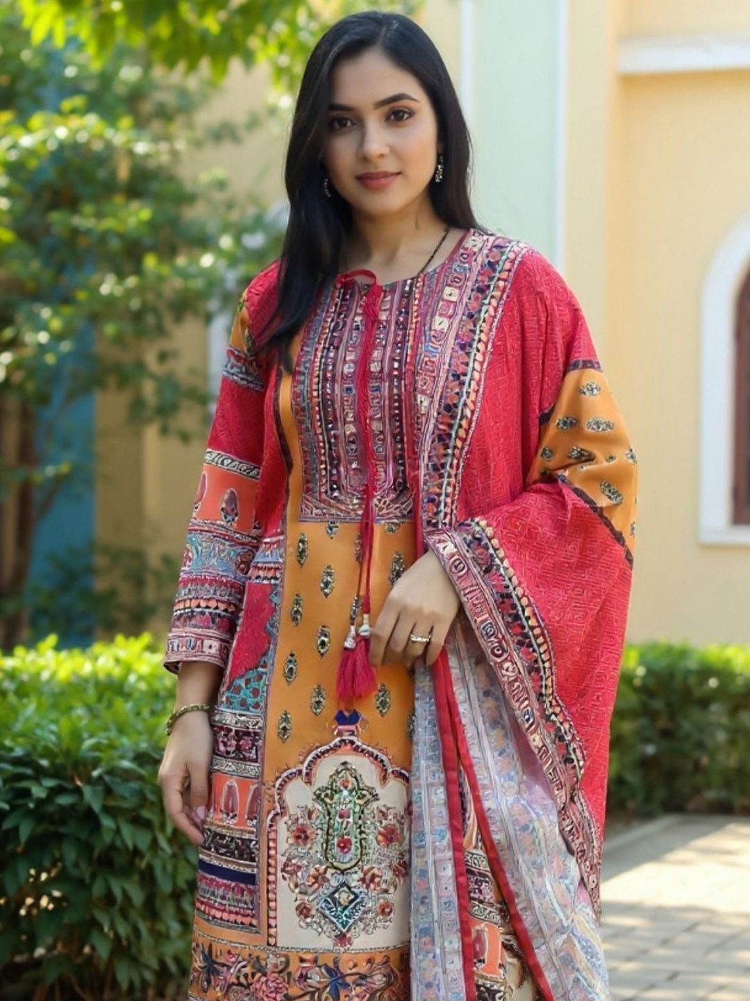 Dhiyona IE Women Ethnic Motifs Printed Kurta with Trousers & Dupatta