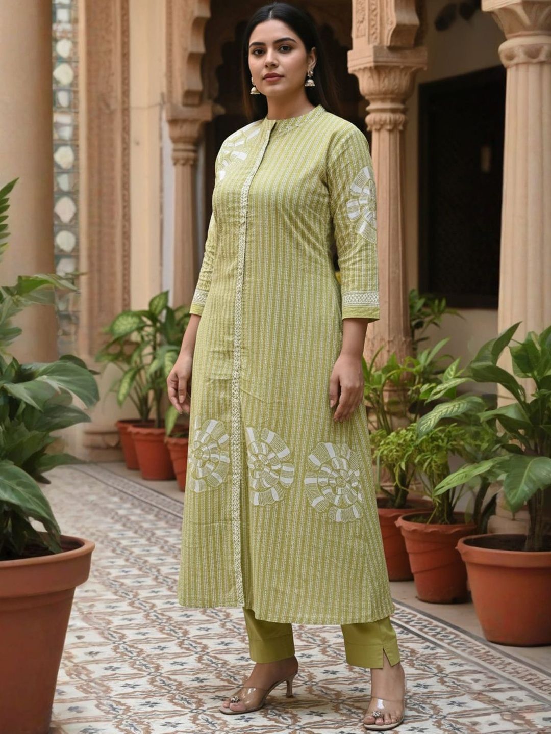 Women Printed Regular Pure Cotton Kurta with Trousers