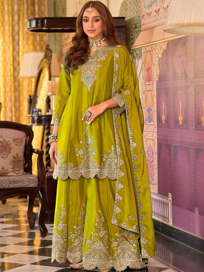 Dhiyona IE Women Ethnic Motifs Embroidered Kurta with Sharara & Dupatta