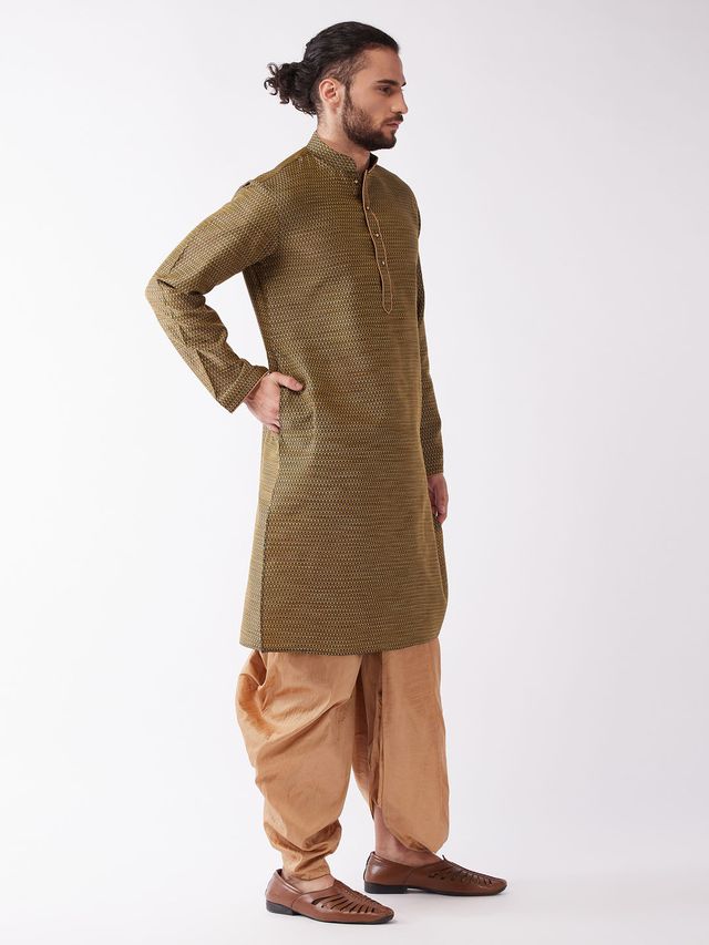 Men's Black Silk Blend Straight Kurta and Dhoti Set