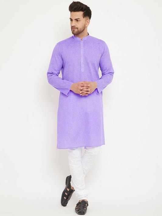 Men's Purple Cotton Blend Straight Kurta Pyjama Set