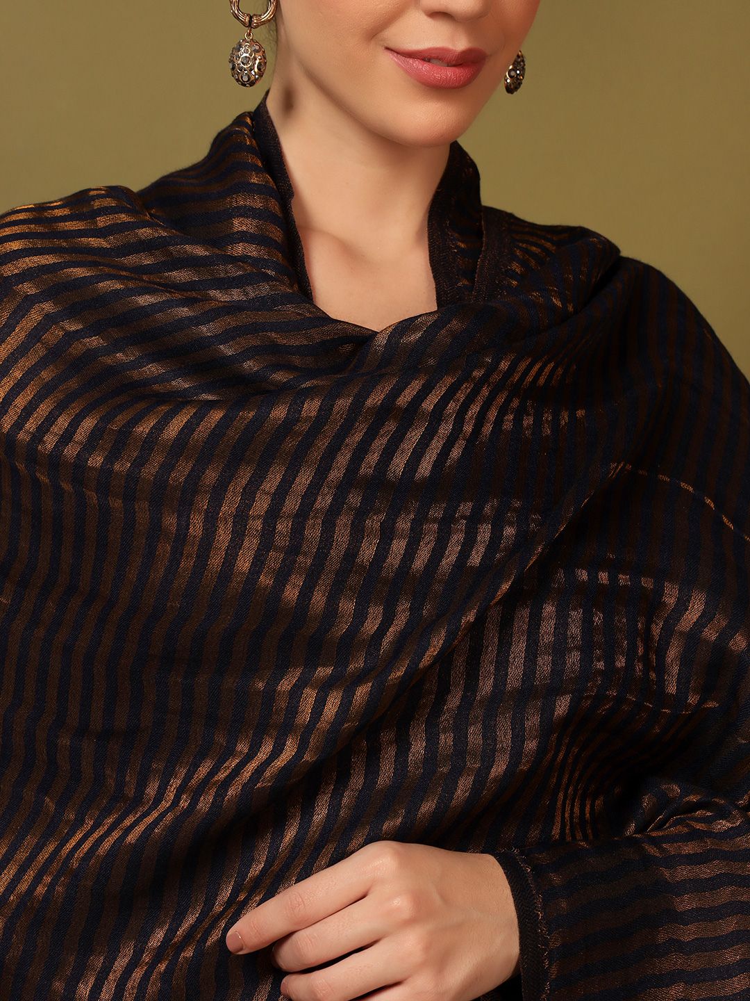 Dhiyona PA Striped Woven Design Woollen Reversible Shawl