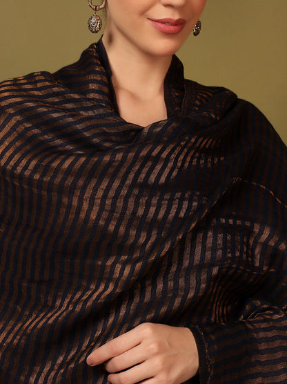 Dhiyona PA Striped Woven Design Woollen Reversible Shawl
