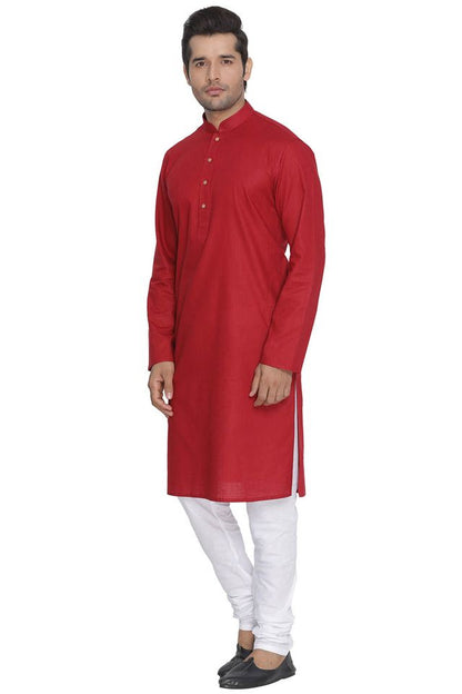 Men's Maroon Cotton Linen Straight Kurta Pyjama Set