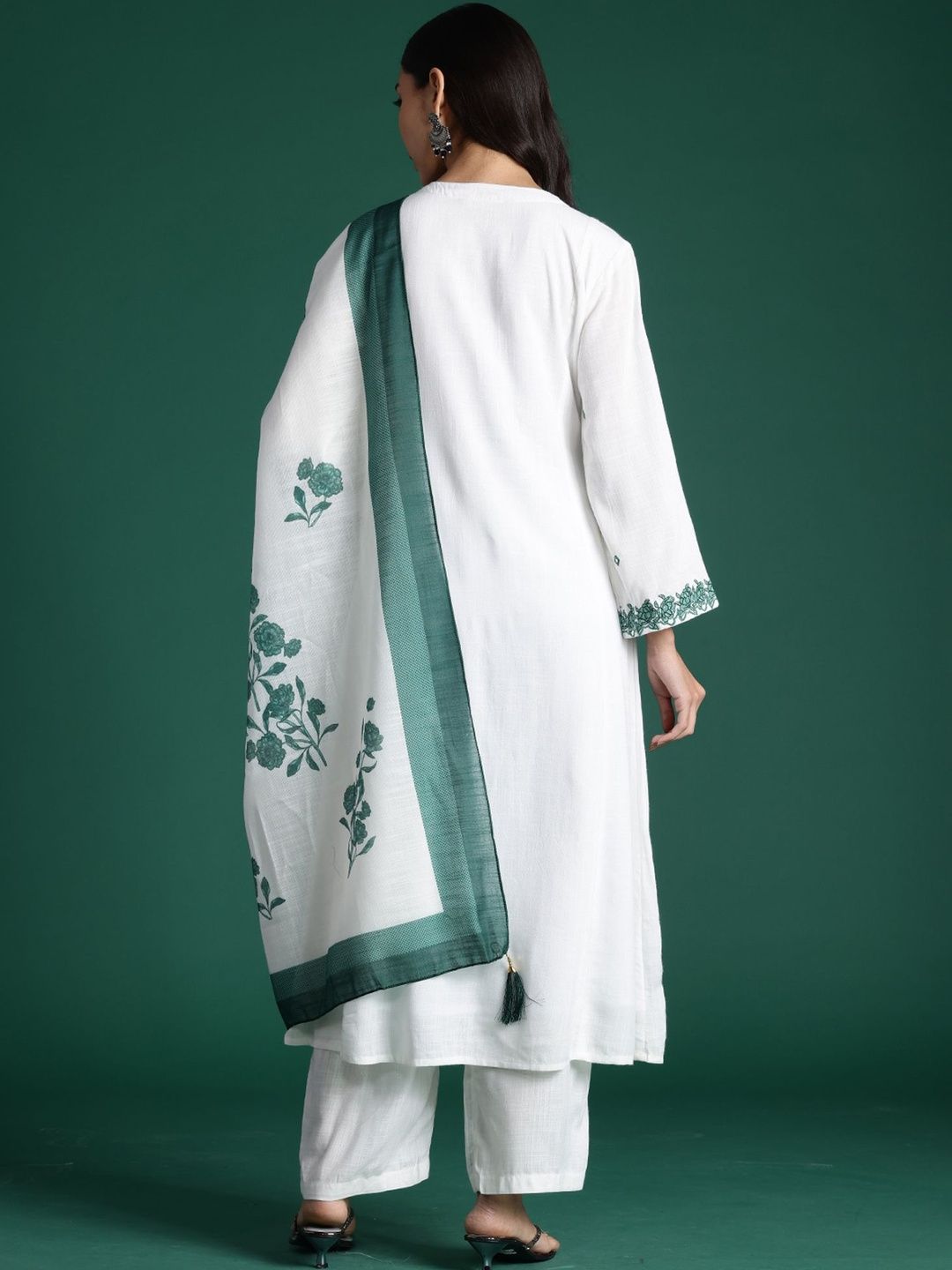 Women Floral Embroidered Regular Pure Cotton Kurta With Trousers & Dupatta
