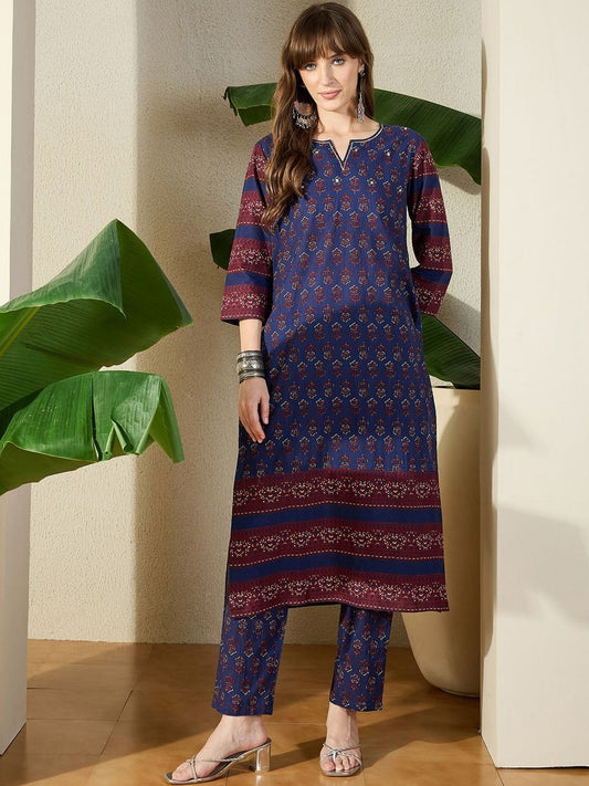 Women Ethnic Motifs Printed Regular Pure Cotton Kurta with Trousers