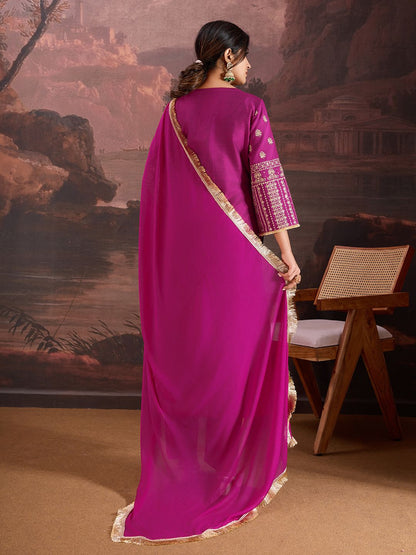 Dhiyona PD Women Ethnic Motifs Embroidered Kurta With Trouser And Dupatta