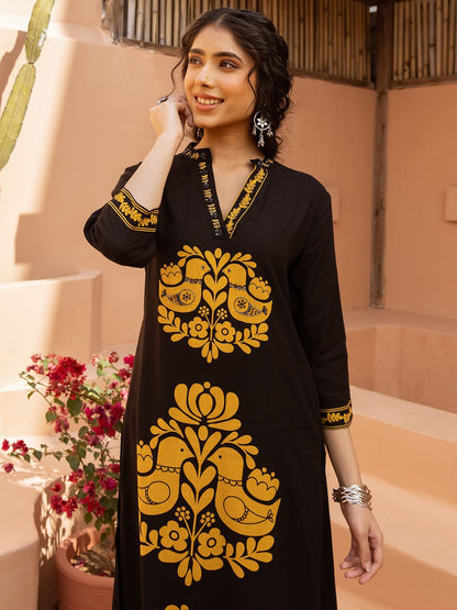 Dhiyona SN Women's Ethnic Motifs Printed Mandarin Collar Straight Kurta & Palazzos