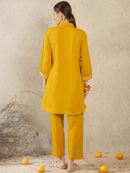 Women Ethnic Motifs Embroidered Pure Cotton Kurta with Trouser