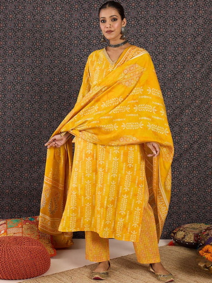 Women Ethnic Motifs Printed Regular Chanderi Silk Kurta with Trousers & With Dupatta