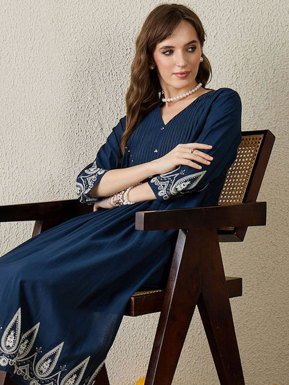 Dhiyona IE Embroidered V-Neck Tunic With Trousers