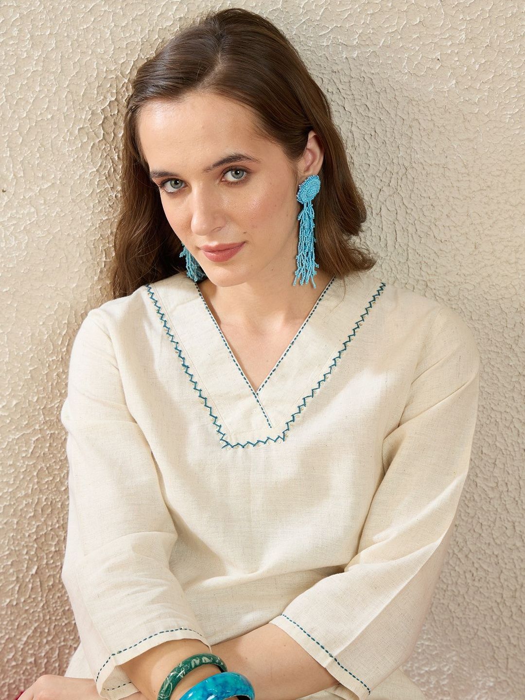 Women Floral Embroidered Regular Thread Work Pure Cotton Kurta with Palazzos