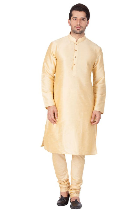 Men's Gold Silk Blend Straight Kurta Pyjama Set