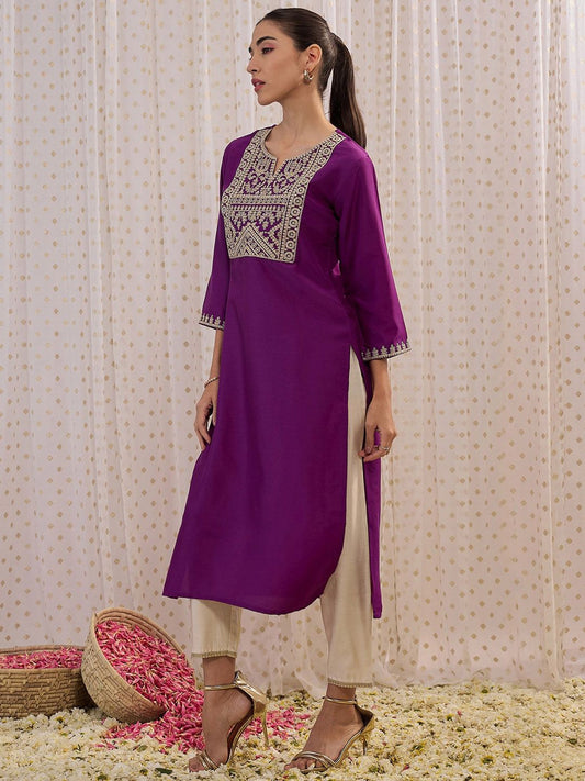 Dhiyona IE Ethnic Motifs Printed Round Neck Three-Quarter Sleeves Kurta