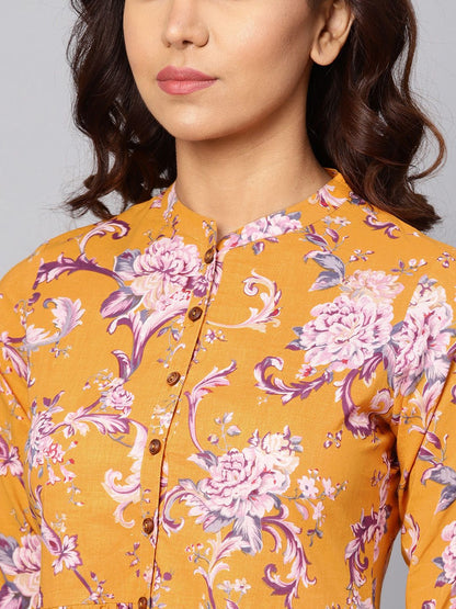 Dhiyona AY Women's Yellow Printed Fit and Flare Dress