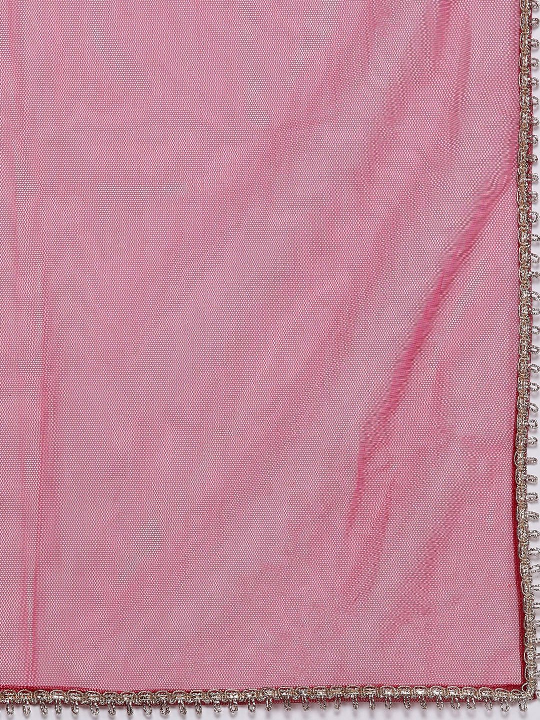 Dhiyona IE Women Striped High Slit Thread Work Liva Kurta With Trousers & Dupatta