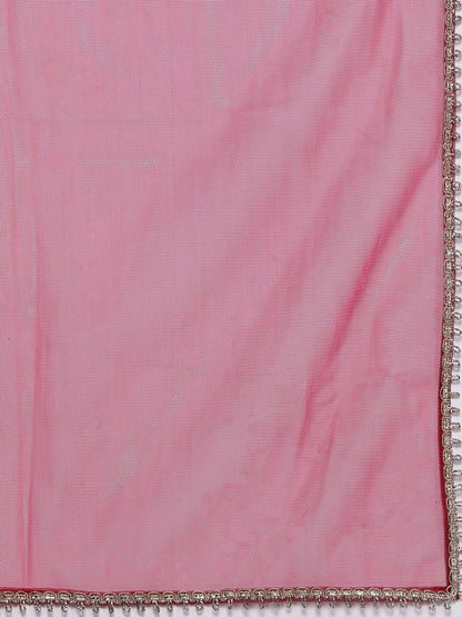 Dhiyona IE Women Striped High Slit Thread Work Liva Kurta With Trousers & Dupatta