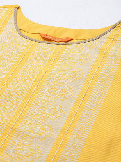 Women Yellow Printed Liva Kurta with Palazzos & With Dupatta
