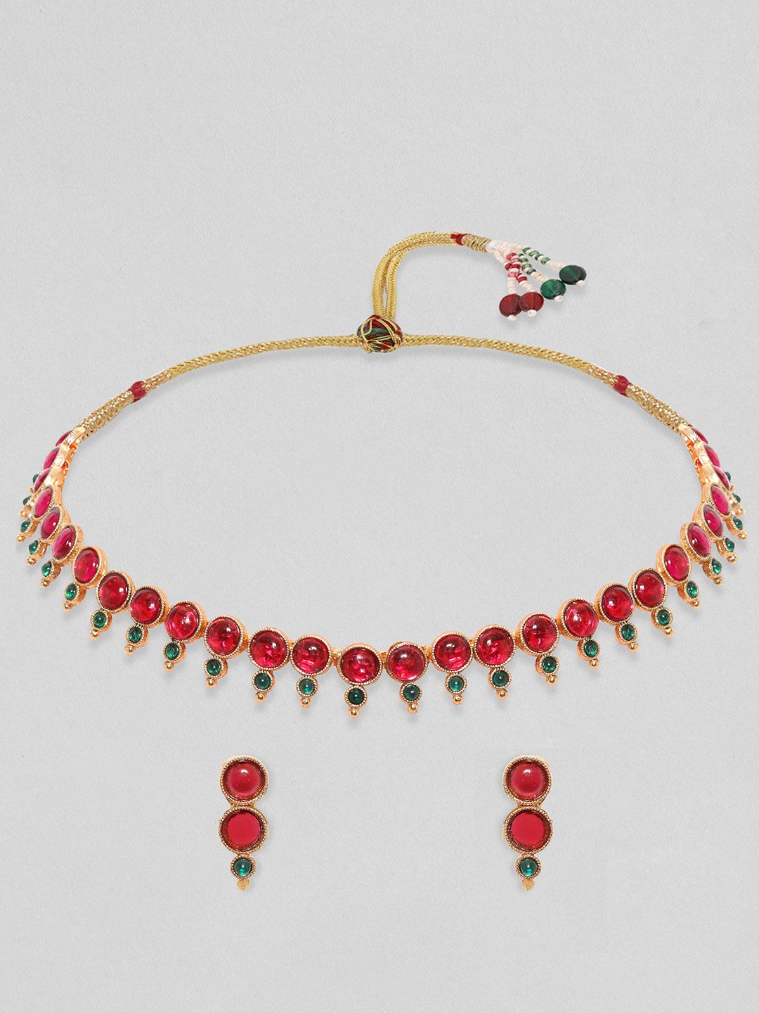 Dhiyona RJ Women's Gold-Plated Red & Green Faux Ruby & Emerald Jewellery Set