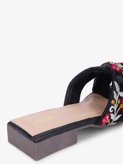 Dhiyona AK Black & Pink Embroidered Open Toe Flats