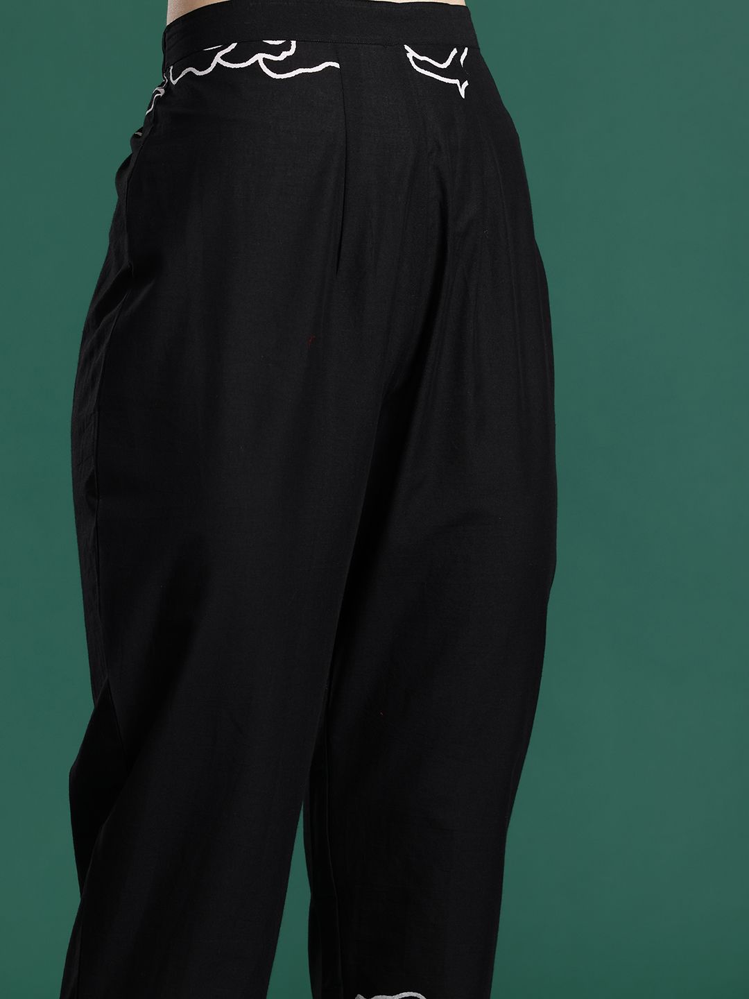 Floral Printed Mirror Work Pure Cotton Kurta with Trousers