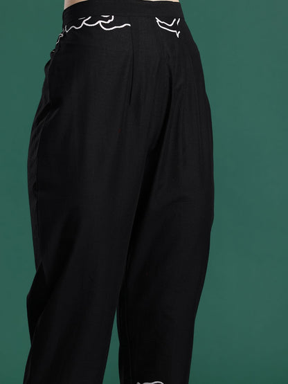 Floral Printed Mirror Work Pure Cotton Kurta with Trousers