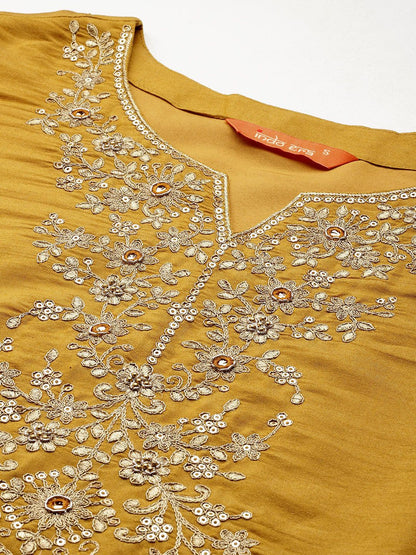 Dhiyona IE Ethnic Motifs Embroidered Regular Gotta Patti Kurta with Trousers & With Dupatta