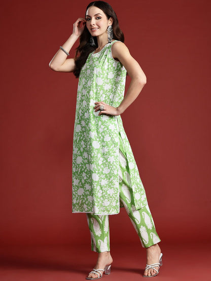 Paisley Printed Sequinned Pure Cotton Kurta with Trousers & With Dupatta
