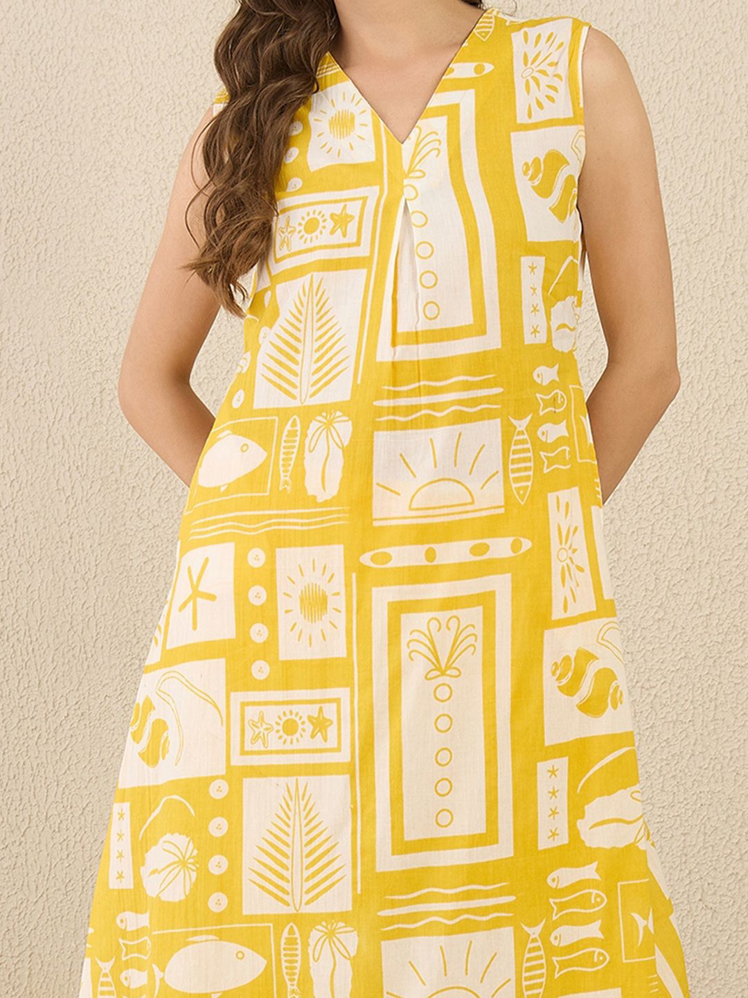 Dhiyona IE Printed Pure Cotton A-Line Tunic & Trousers Co-Ord Set