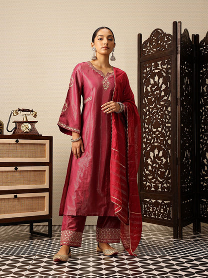 Dhiyona PD Women Floral Yoke Design Thread Work Jashn Kurta with Trousers & Dupatta