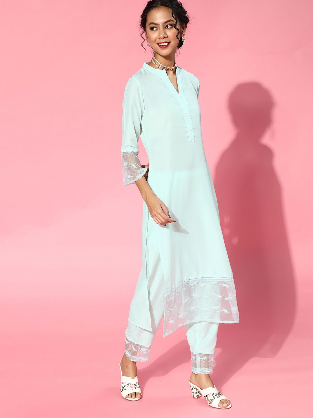 Blue Silk Blend Mandarin Collar Kurta Set