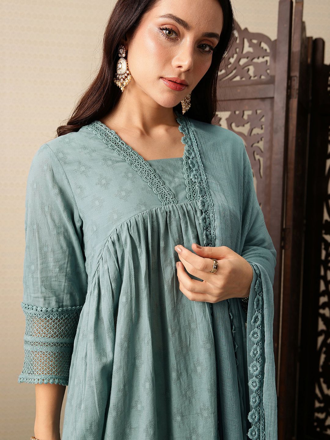 Dhiyona PD Women Empire Pure Cotton Jashn Kurta with Palazzos & Dupatta