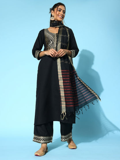 Dhiyona IE Women Ethnic Motifs Yoke Design Regular Kurta with Palazzos & With Dupatta