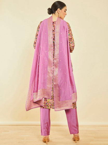 Dhiyona SO Women's Ethnic Motifs Printed Beads and Stones Kurta & Trousers With Dupatta