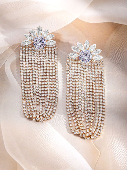 Dhiyona RJ Women's 18K Gold-Plated Crystal Stone Studded Floral Shaped Drop Earrings