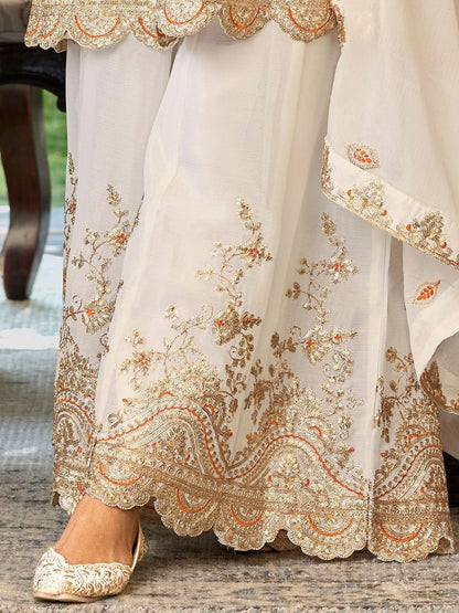 Ethnic Motifs Embroidered Sequinned Straight Kurta With Palazzos & Dupatta