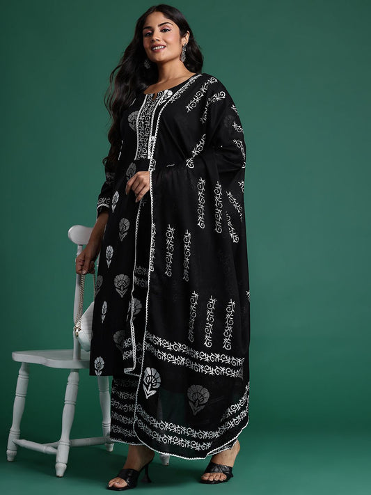 Dhiyona IE Floral Printed Regular Pure Cotton Kurta with Trousers & Dupatta