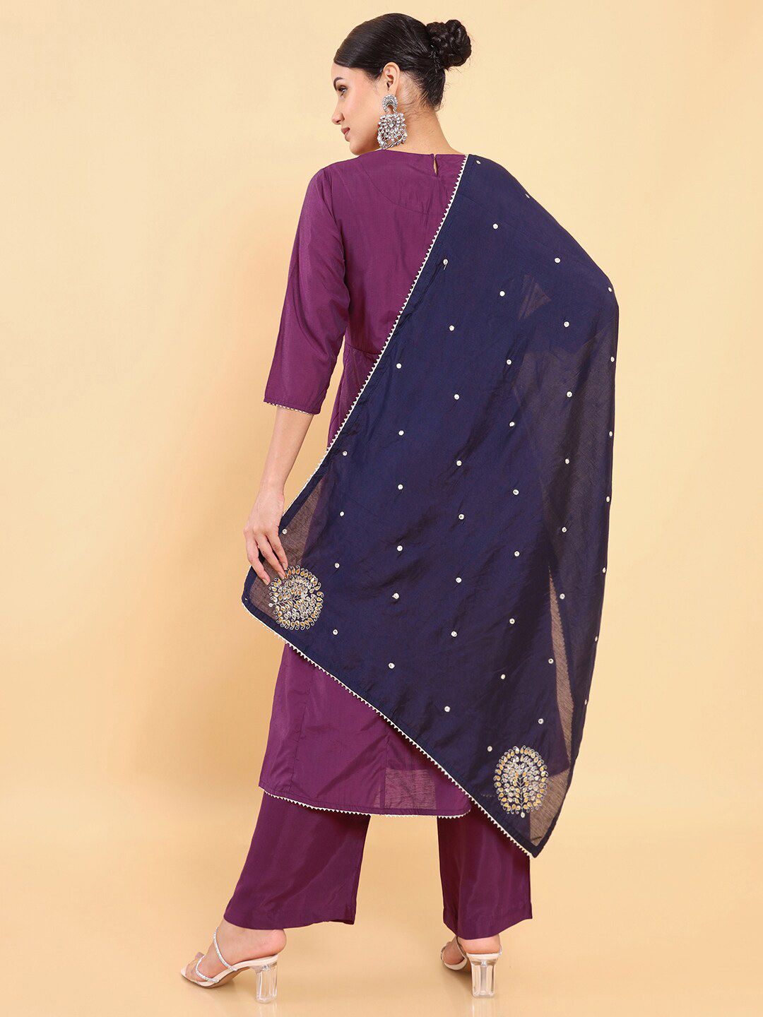 Dhiyona SO Women's Women Purple Chanderi Silk Kurta with Palazzos & With Dupatta