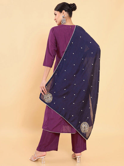 Dhiyona SO Women's Women Purple Chanderi Silk Kurta with Palazzos & With Dupatta