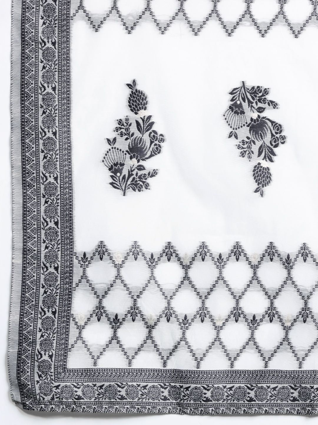 Floral Woven Design Kurta With Trousers & Dupatta