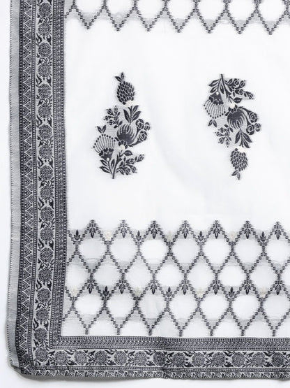Floral Woven Design Kurta With Trousers & Dupatta