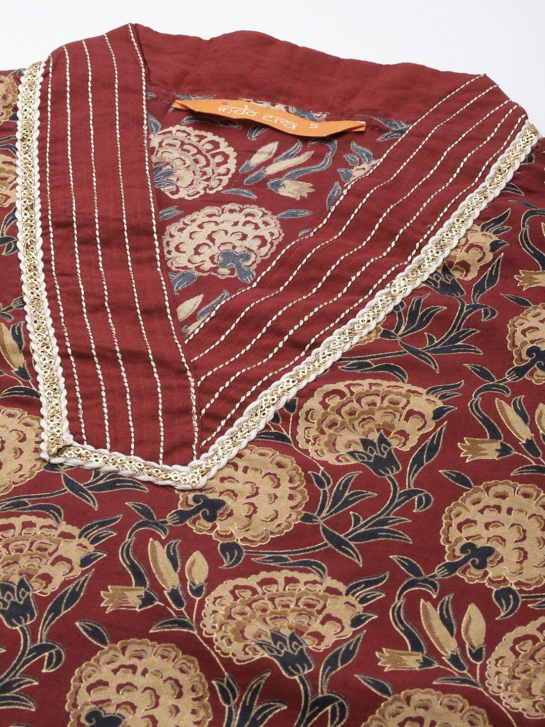 Women Maroon Floral Printed Sequinned Kurta with Palazzos & Dupatta