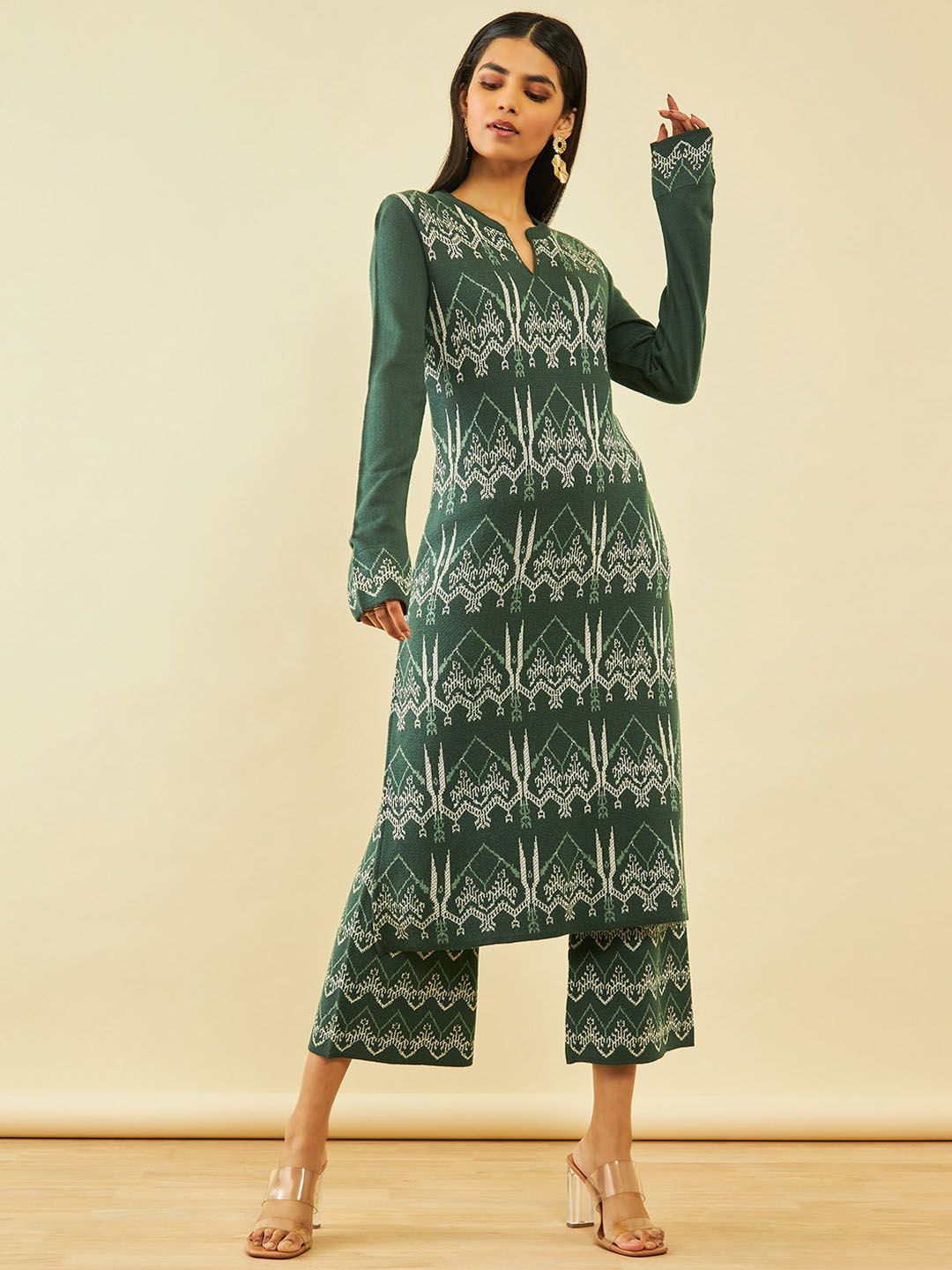 Dhiyona SO Women's Ethnic Motifs Woven Designed Acrylic Regular Kurta With Trousers